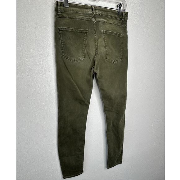 Zara Women Olive Green Button Fly Distressed Knee Skinny Jean High Waist 10 - Picture 8 of 16